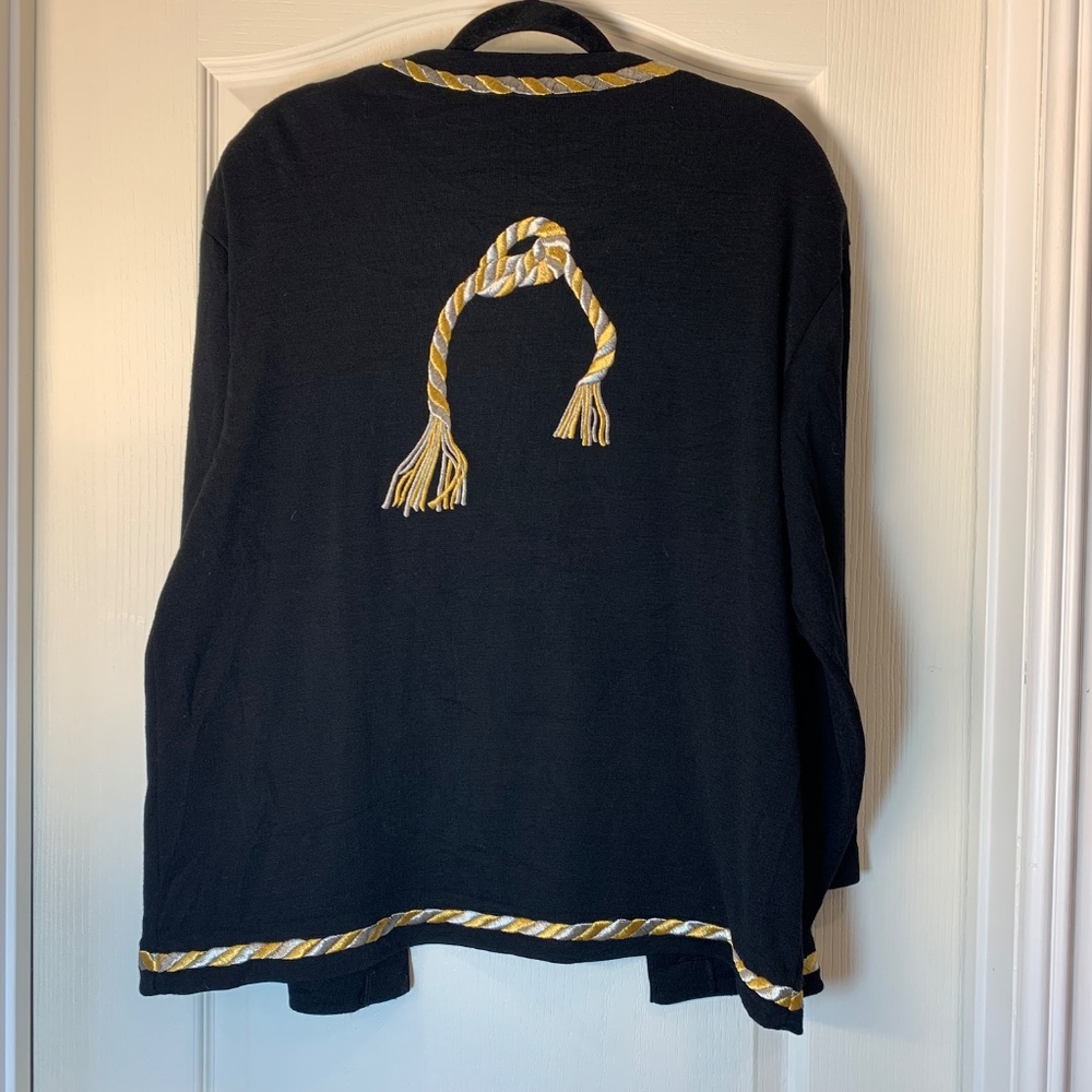 Jean Claude Poitras‎ Designer Vintage 90s Statement Knit Jacket Black Gold